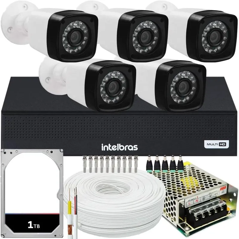 Kit Cftv 5 Câmeras Hd Dvr Intelbras Mhdx Full Hd C/hd