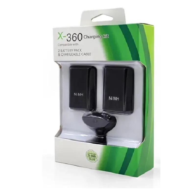 Kit 2 Baterias Para Controle Xbox 360, Com Cabo, Carregador USB, Preto