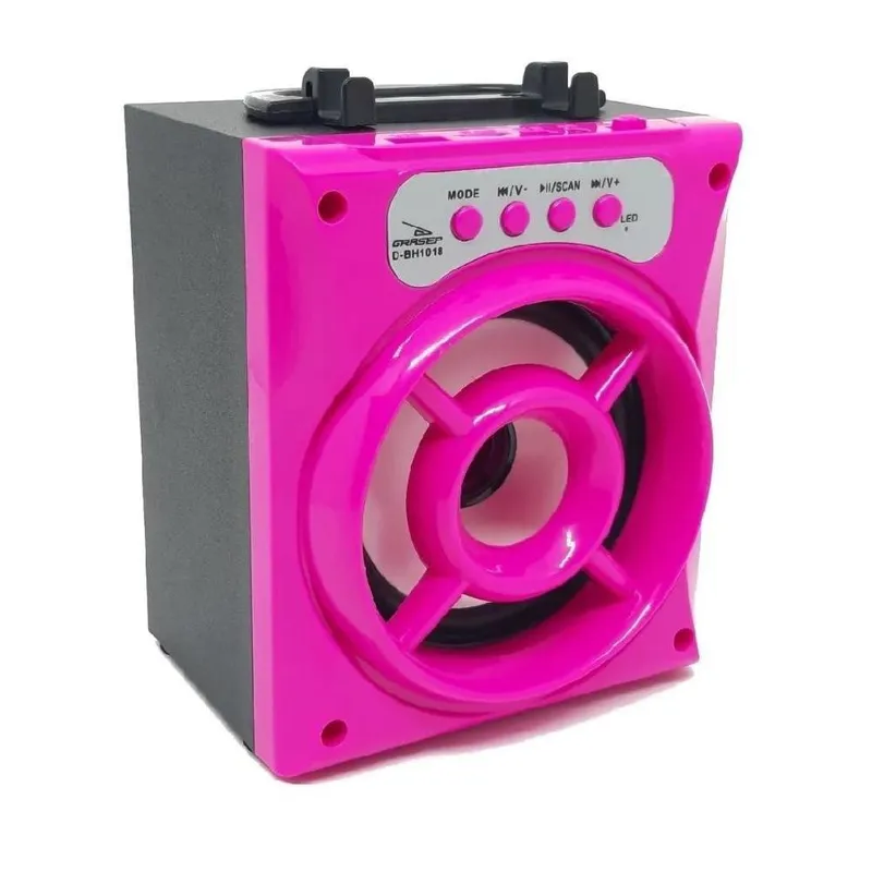 Caixa De Som Portátil Bluetooth Mp3 Usb Radio Fm Auxiliar Grasep Rosa Pink