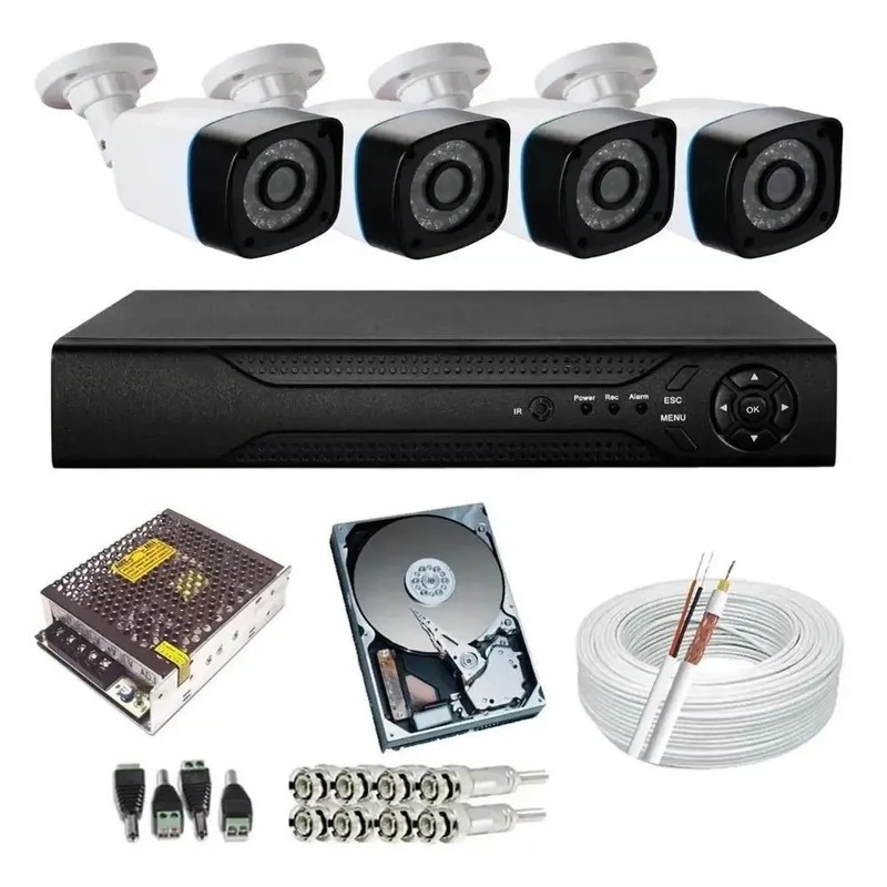 Kit Protec, 4 Camera Residencial FULL HD, 2MP + DVR 1080n, 4 Canais, HD 160GB, Acesso Internet P2p