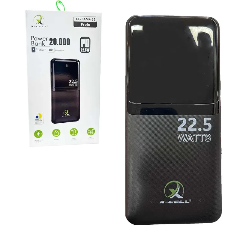 Carregador Portátil Powerbank 20.000mah Usb C Light Preto