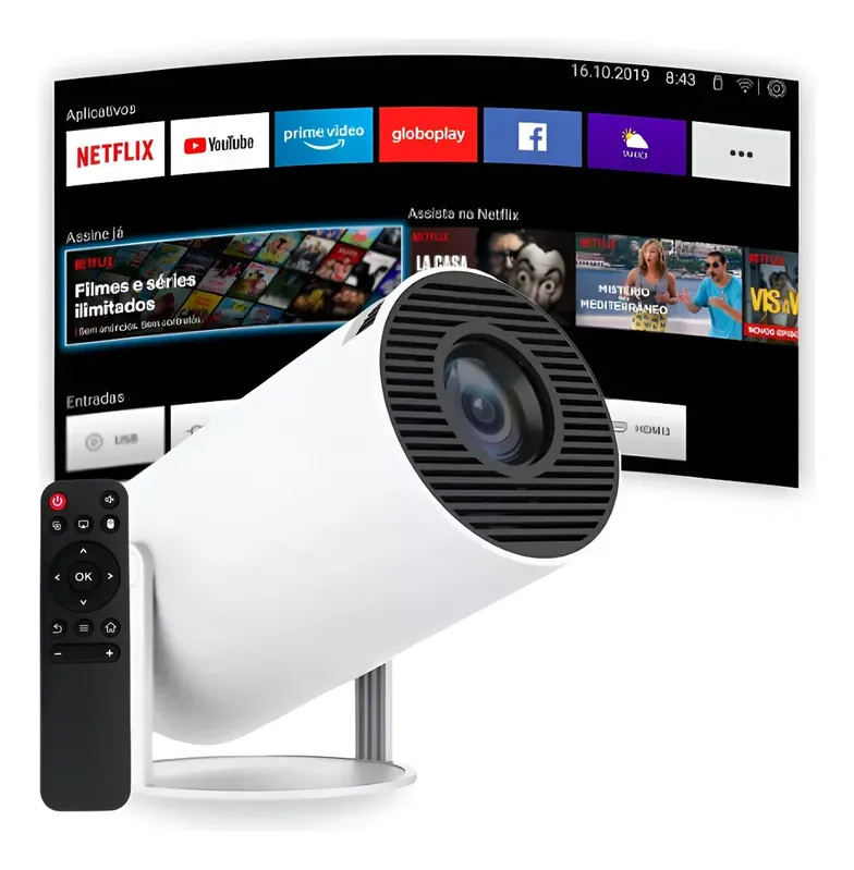 Projetor Smart Portátil Full Hd 4k Bluetooth Wifi Cor Branco Android 11.0 5g Tv Cinema Em Casa Imagem Nítida Compatível Com Diversos Dispositivos Hy30