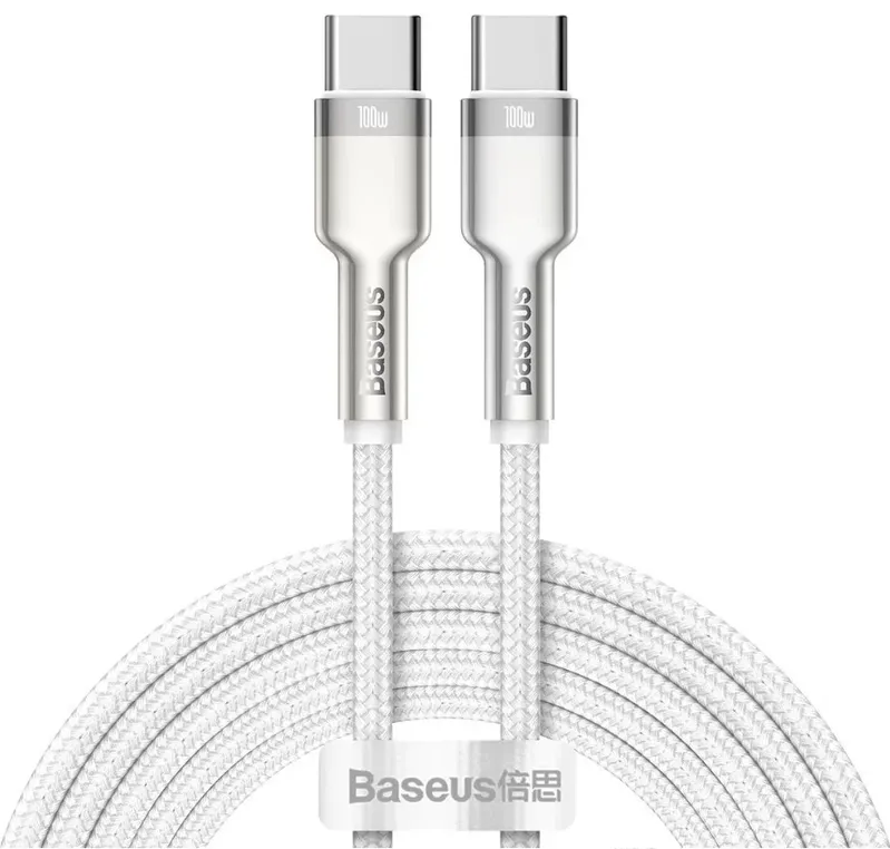 Cabo De Dados Metálico Da Série Cafule Da Baseus, Tipo C Para Tipo C, 100 W, 2 M - Branco