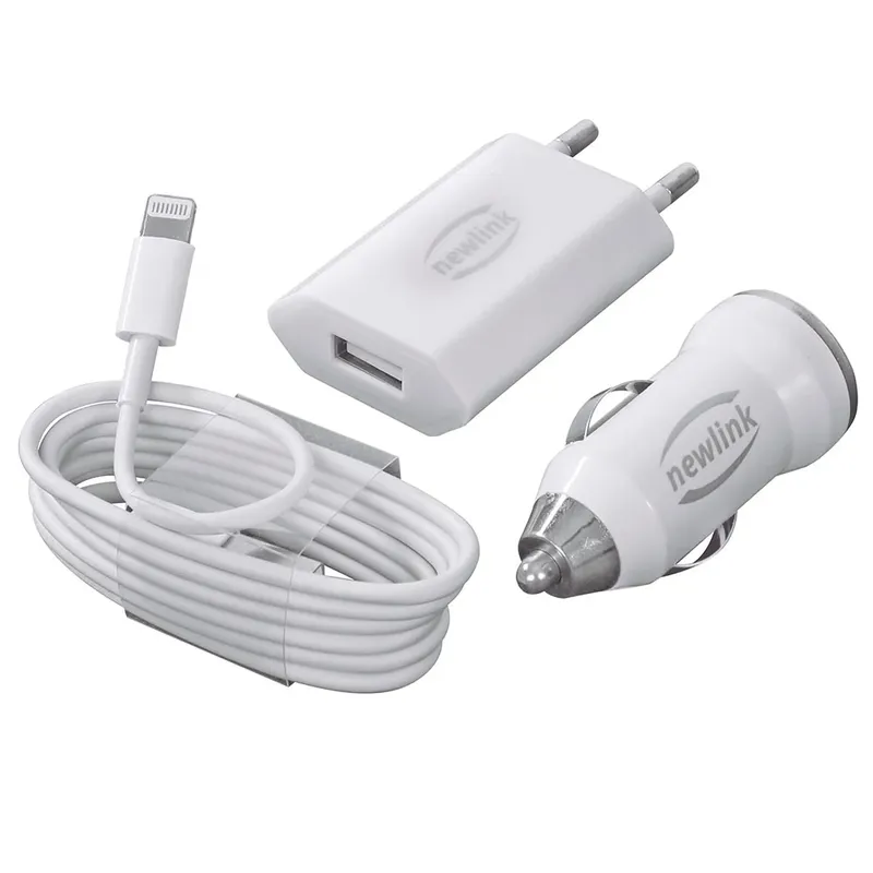 Kit Carregadores Lightning Automotivo E Tomada Newlink Kt200 Branco