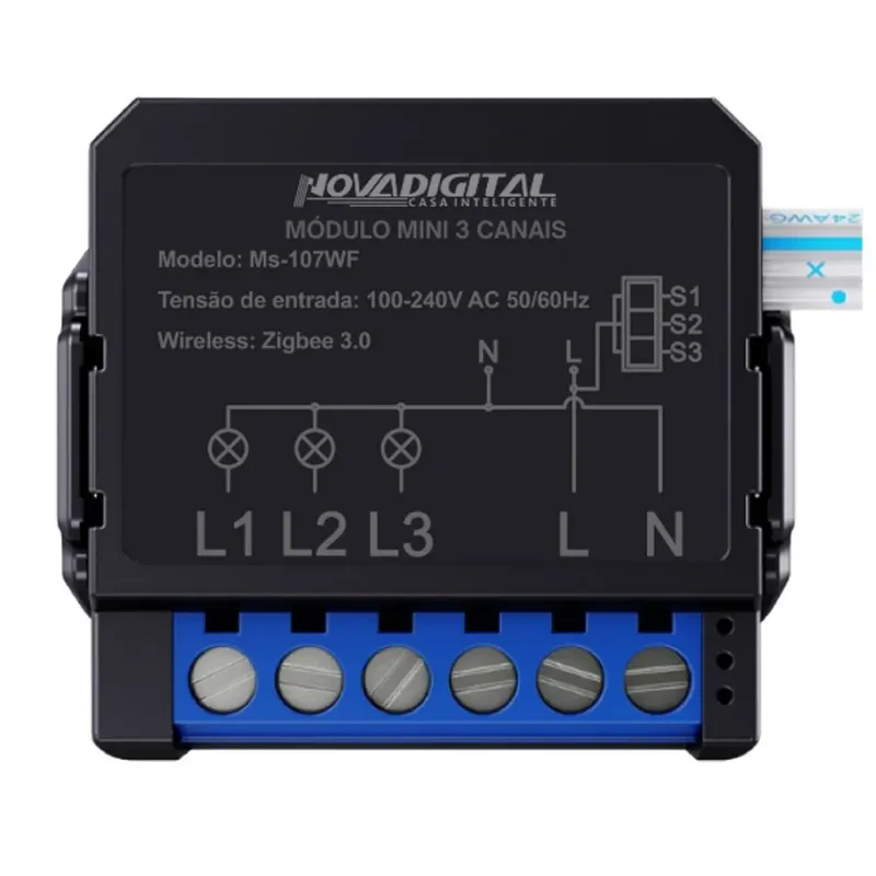 Interruptor Relé Mini 3 Canais Zigbee 3.0 Wi-fi Novadigital Ms106zb Tuya Smart Life