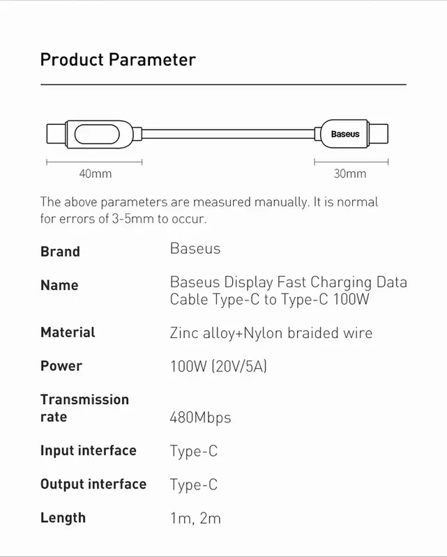 Cabo Usb Tipo C Para Usb Baseus Qc3 66w Usb Para C Preto 100cm