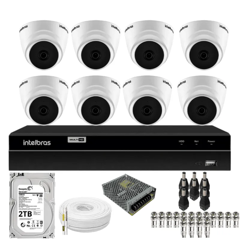 Kit 8 Câmeras 1220 D Mic 1080p Com Microfone Dvr Intelbras 1216-c Mhdx Com Acesso Remoto Hd 2TB