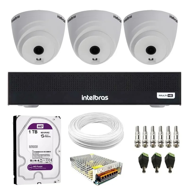 Kit 3 Câmeras Intelbras Vhl 1120 D Hdcvi Lite Hd 720p Visão Noturna 20m + Dvr Mhdx 1004-c+ Hd 1TB