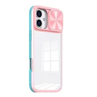 Capa Protetora com Proteção Slide na Lente da câmera para o iPhone 16 Cor: Rosa e Azul Claro