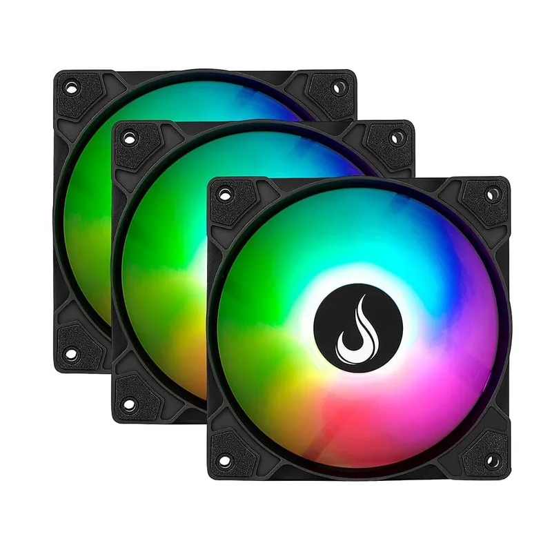 Kit com 3 Ventoinhas Rise Mode X Led Rainbow, 120mm, Preto - RM-XLD-01-RBW