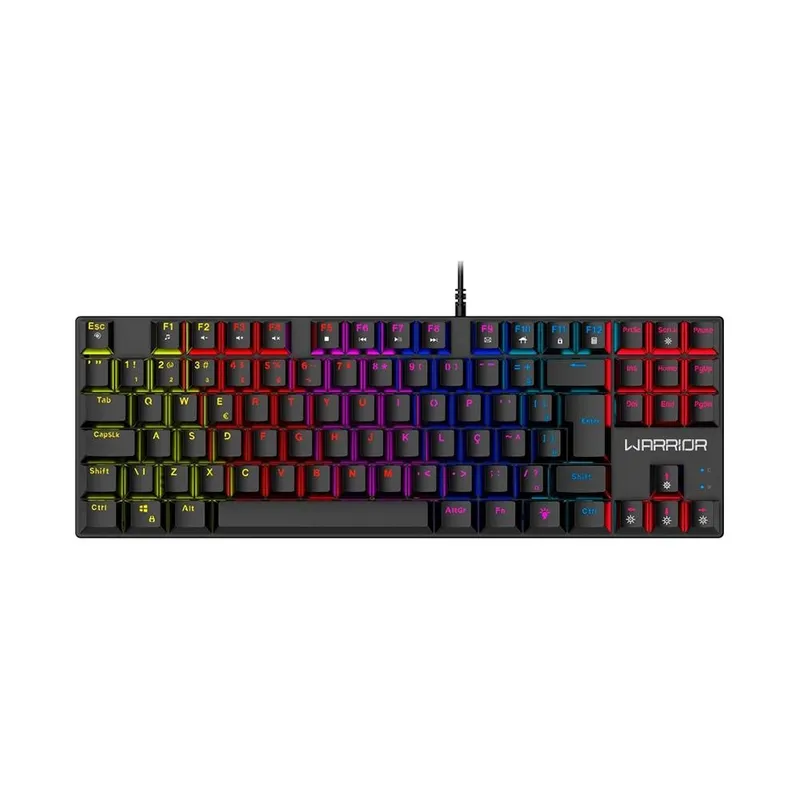 Teclado Mecânico Gamer Warrior Royal Cross, RGB, Switch Blue, TKL, ABNT2, Preto - TC312