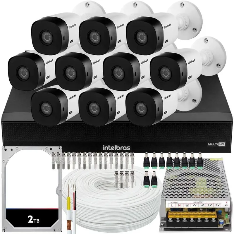 Kit Intelbras, 10 Cameras De Segurança, VHL 1220, FULL HD, 2MP + HD 2TB
