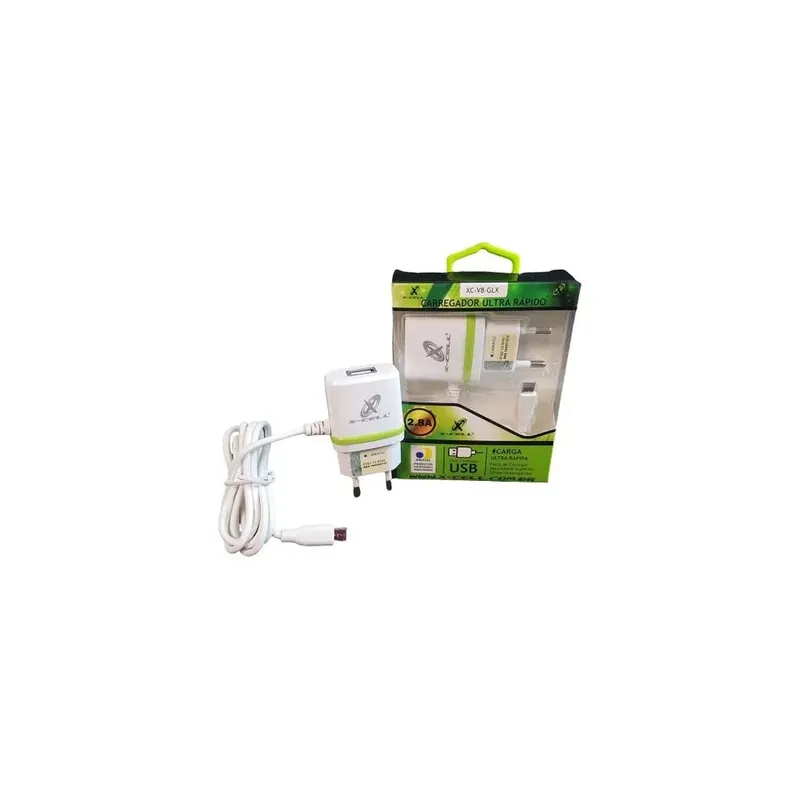 Carregador X-cell Ult Ráp. Micro Usb V8 Ent.usb 2.8a C/led