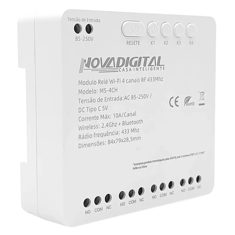 Módulo Mini Relé Wifi 4 Canais Rf433mhz Pulso Contato Seco