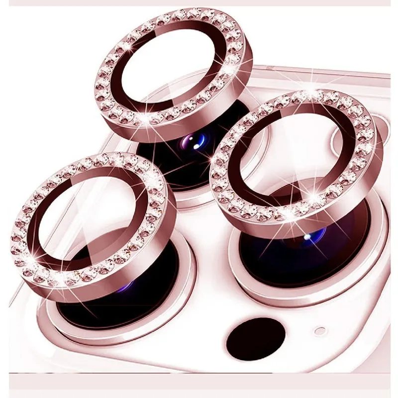 Película Lente Câmera Strass Brilho Compatível Com Iphone 16 Pro Tela 6.3 Proteção Rose