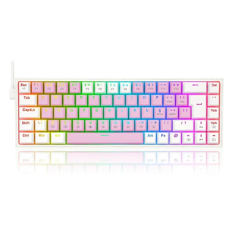 Teclado Mecânico Gamer Redragon Dark Avenger, Rainbow Branco e Rosa, Switch Blue, ABNT2, Branco - K568WP-R (PT-BLUE)