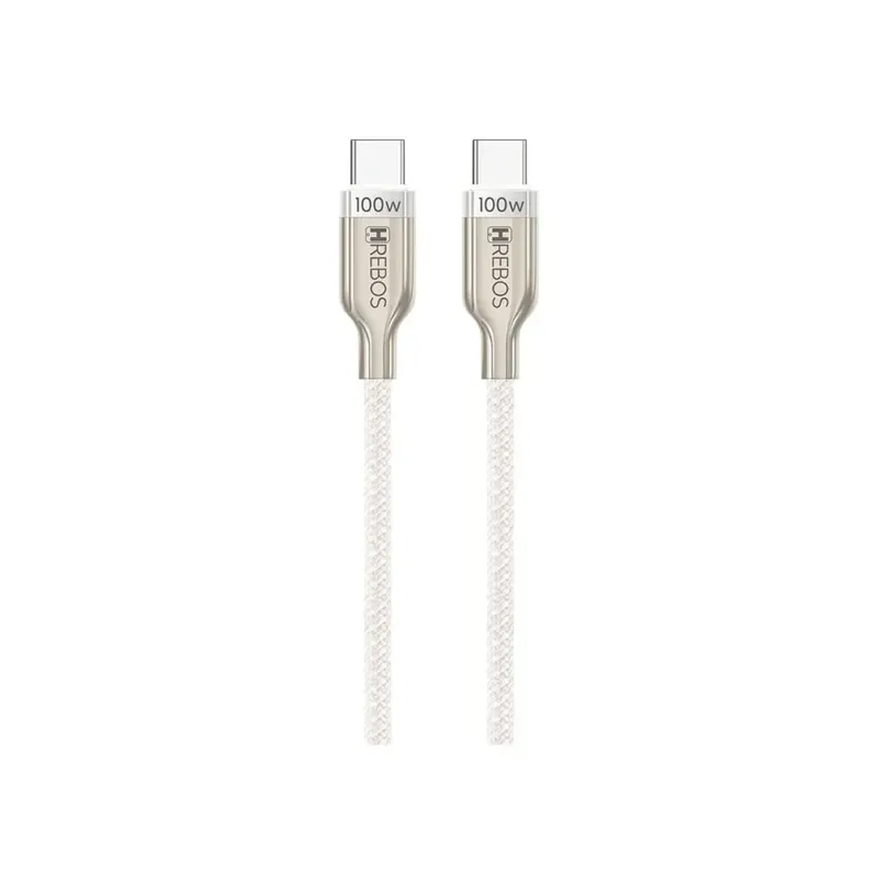 Cabo Hrebos Titanium Usb-c 100w Nylon 1m Branco Cb-366c Bege