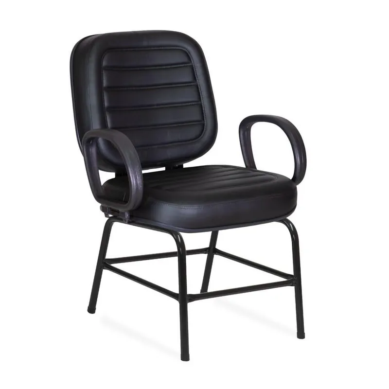 Cadeira Escritório Caramujo, Pé Fixo, Couro Liso, Suporta 180kg, Preto