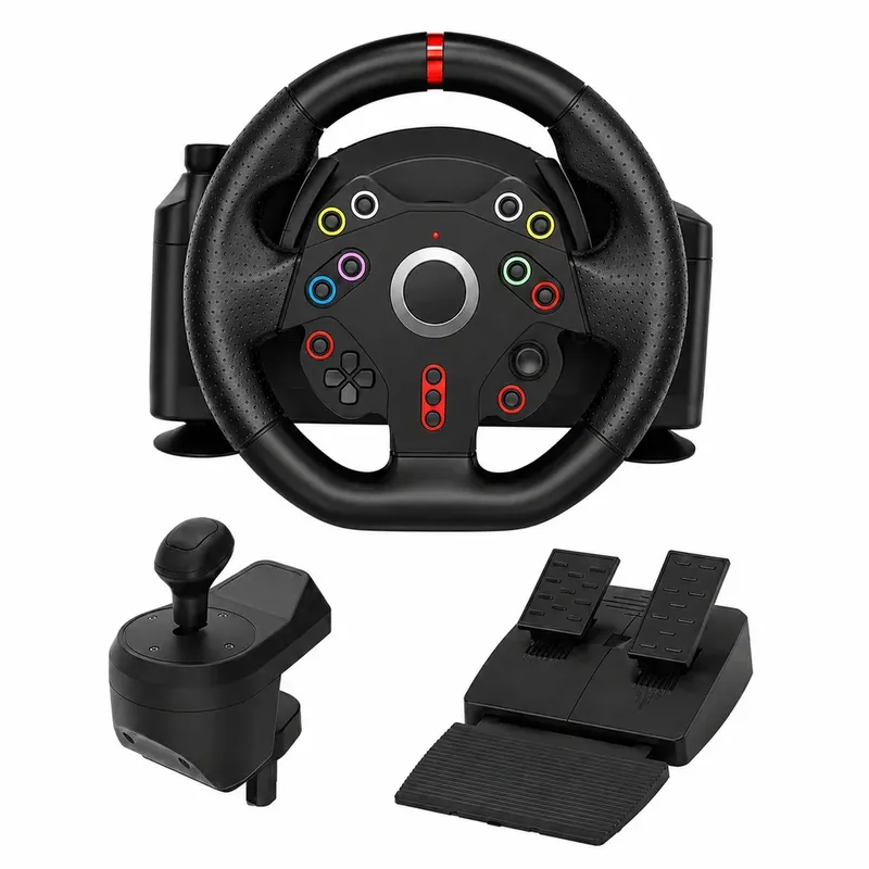 Volante Gamer Com Câmbio E Pedal Vibração 270 Graus Para PC Console Usb Kp-5817