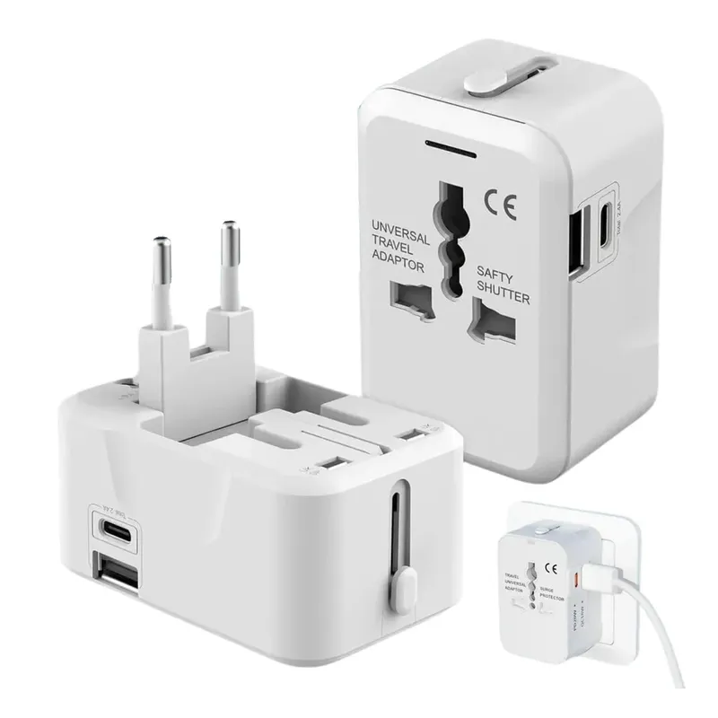 Adaptador De Tomada Universal 150 Países Bivolt Usb E Type-c.