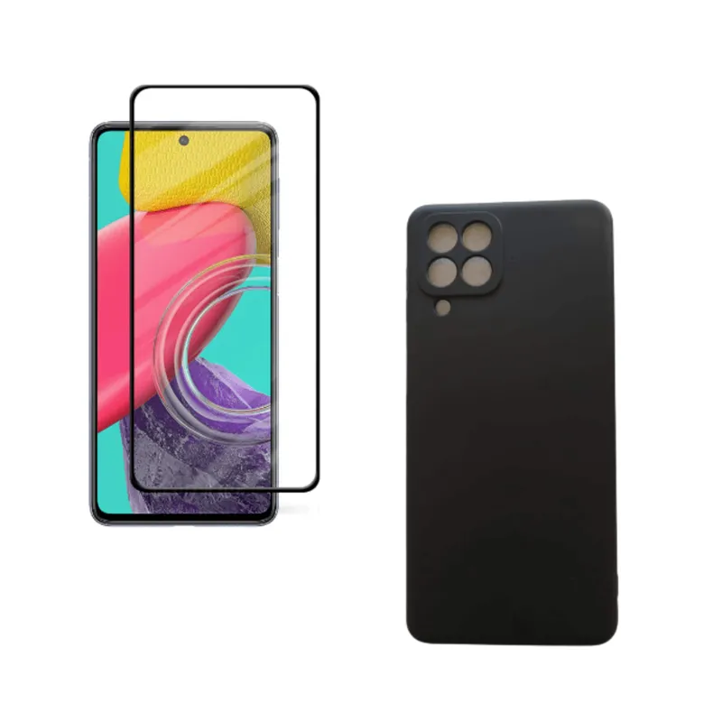 Capa Capinha Aveludada, Preto + Película 3D/9D, Para Galaxy M53 5G
