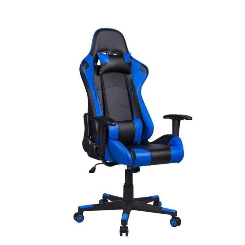 Cadeira Gamer Pelegrin, Até 150KG, Em Couro PU, Reclinável, Preta E Azul - PEL-3003