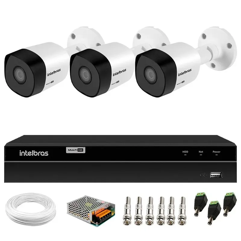 Kit 3 Câmeras Intelbras Vhd 3130 Bullet Hd 720p Visão Noturna 30m Dvr Intelbras Mhdx 1204 4 Canais