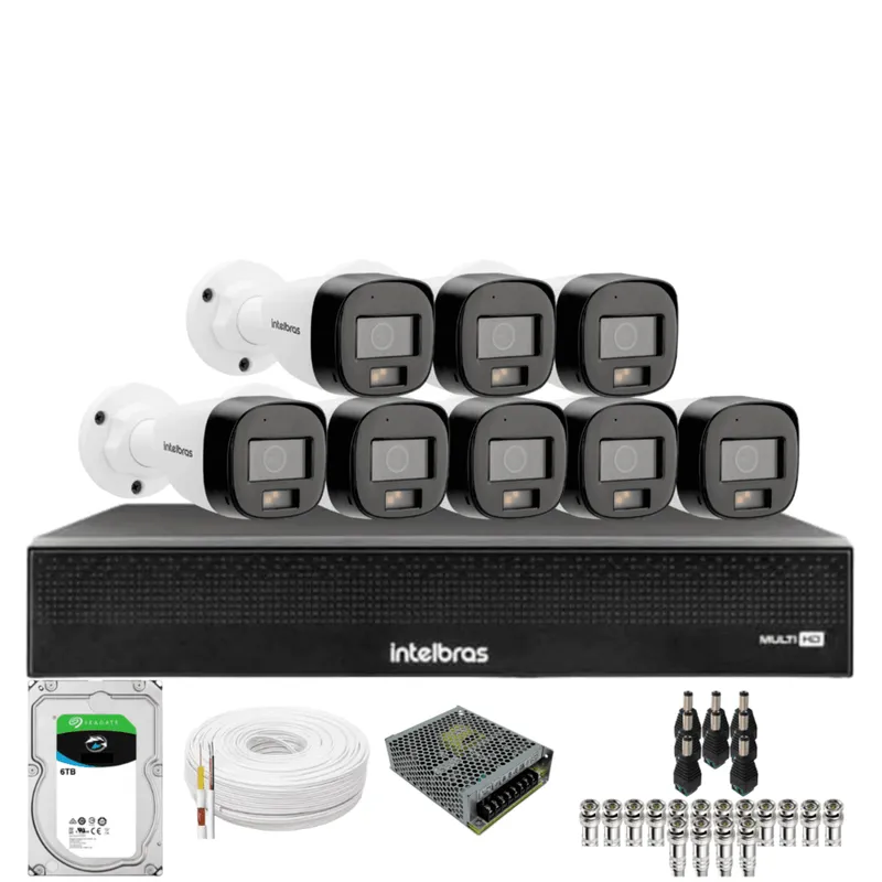 Kit 16 Câmeras Intelbras 3220b Full Color Com Áudio Dvr Intelbras Mhdx 1232 Hd 6tb