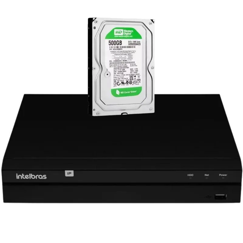 Kit Gravador De Vídeo Ip Nvr, 4 Ch, 4K, Nvd 1404 Intelbras + HD 500GB