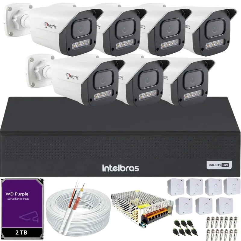 Kit Intelbras 6 Cameras Segurança Vhd 3220b+ Microfone Audio Full Color 1080p Dvr 3008c 2TB Purple