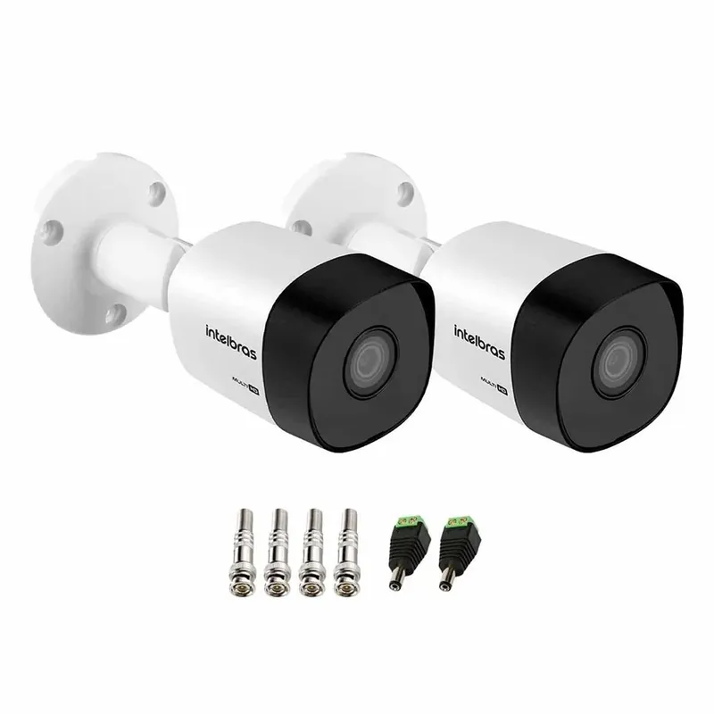 Kit 2 Câmeras Intelbras Vhd 3130 Bullet G6 Hd 720p, Lente 3.6mm Visão Noturna 30m, Ip67 + Conectores