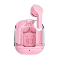 Fone De Ouvido Bluetooth Rosa Sem Fio LED Display Digital Touch Sem Fio Air 31 Fitness Gamer Case Transparente