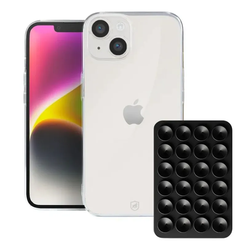 Kit Capa Crystal Slim Para Iphone 14 + Ventosa Preta Gshield