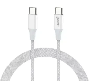 Cabo Usb-c Dual Tipo-c Reforçado Hrebos Premium White Braids 1.2 M