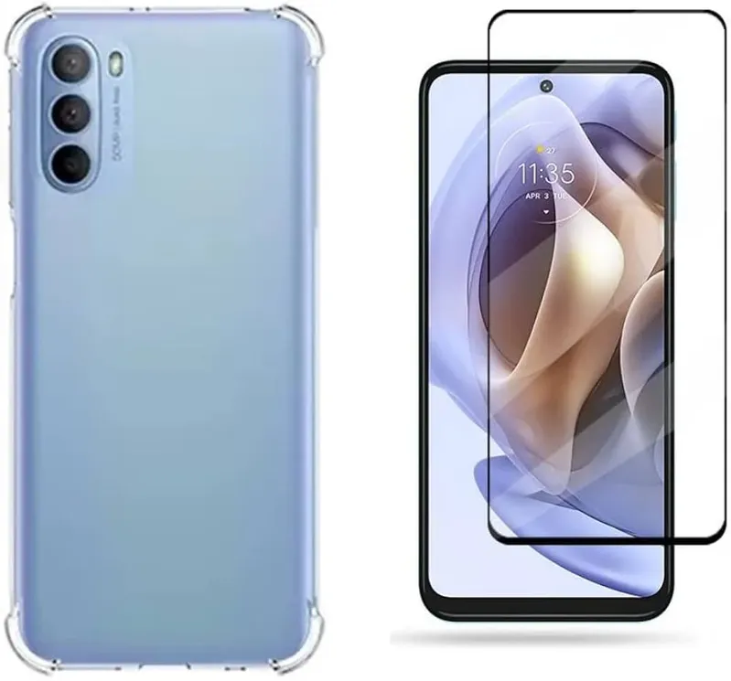 Kit Película 3d De Vidro + Capa Transparente Anti Impacto Moto G31