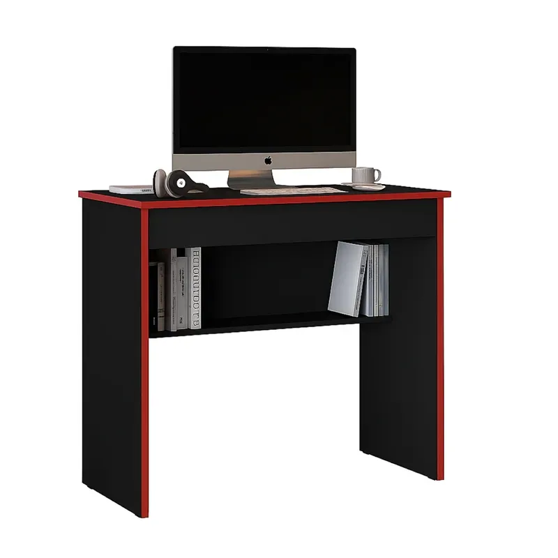 Escrivaninha Gamer Leve E Compacta Com 1 Gaveta E Prateleira Para Organização Cor Preto Com Vermelho
