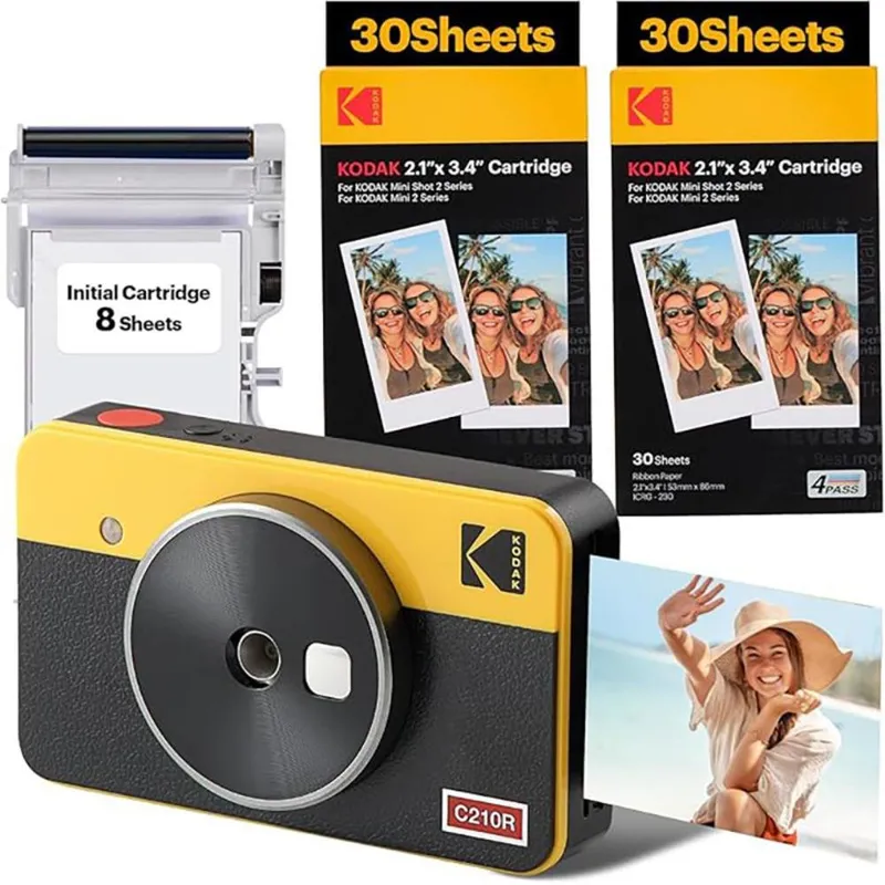 Kodak Mini Shot 2 Retrô Amarela - C200RY - Camera Instantânea E Photo Printer Bluetooth 2 Em 1