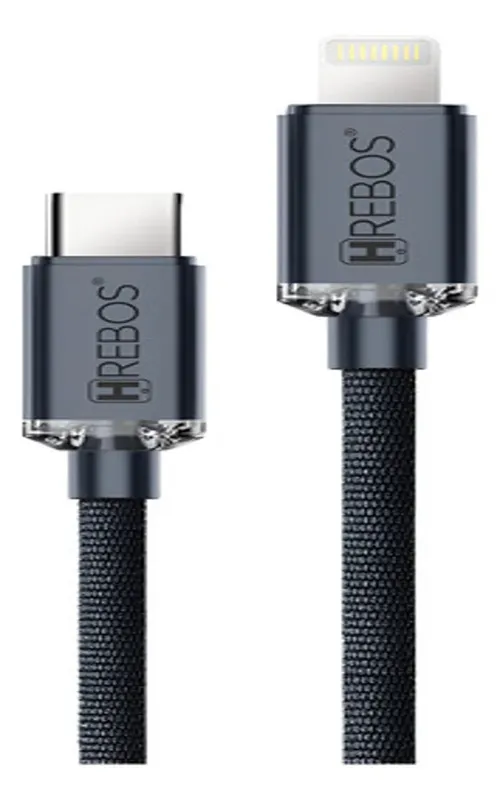 Cabo Qualidade Premium Hrebos Tipo C / Lightning Cb-310i 2mt Cinza-escuro