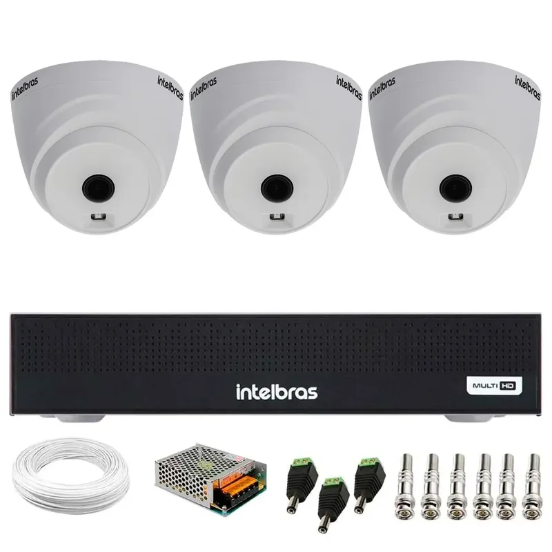 Kit 3 Câmeras Intelbras Vhl 1120 D Hd 720p Visão Noturna 20m + Dvr Intelbras Mhdx 1104-c 4 Canais
