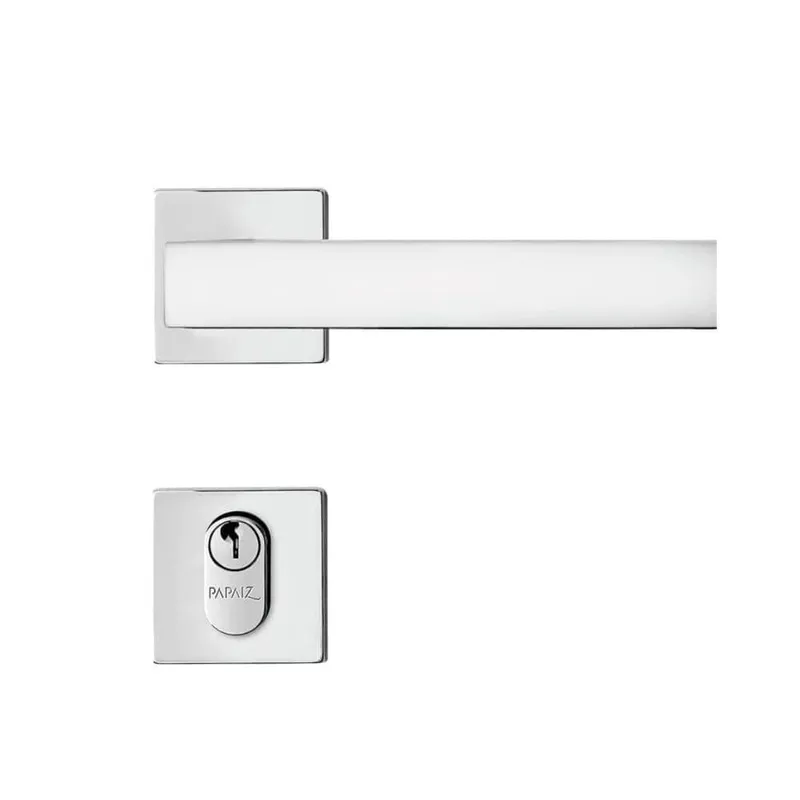 Fechadura Externa Aço Inox Mi610 St2 R242 55mm Roseta Cromada Linea Inoxvita Papaiz