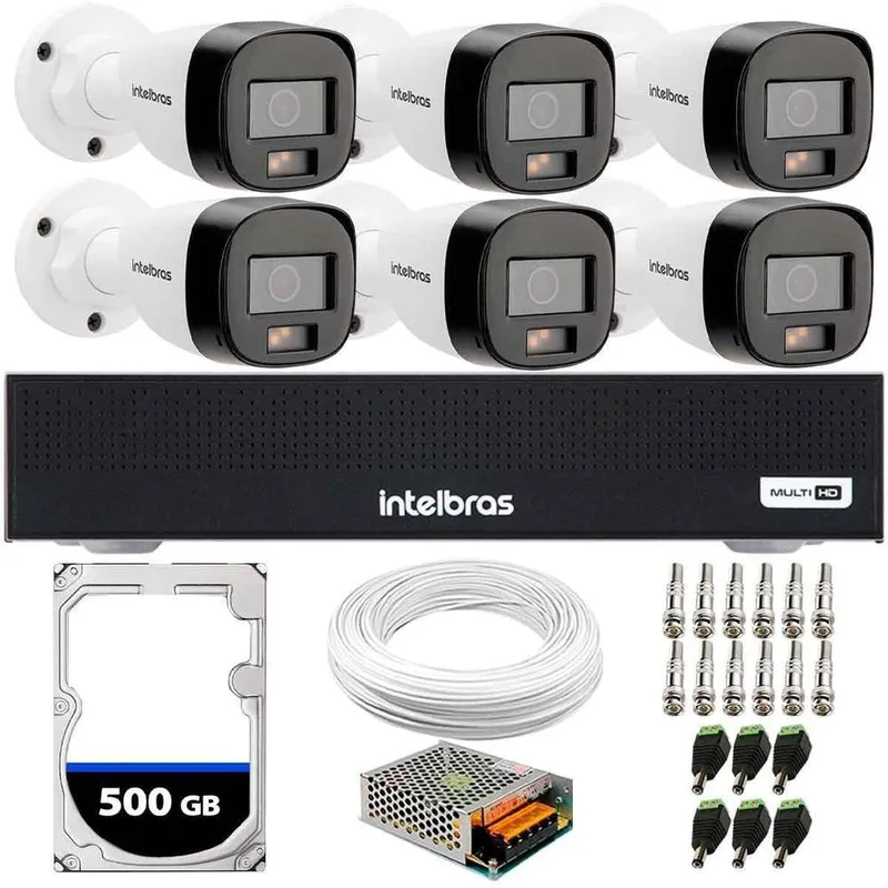 Kit 6 Câmeras Intelbras Vhd 1220 B, Full Color, Dvr Mhdx 3008-c + Hd 500GB