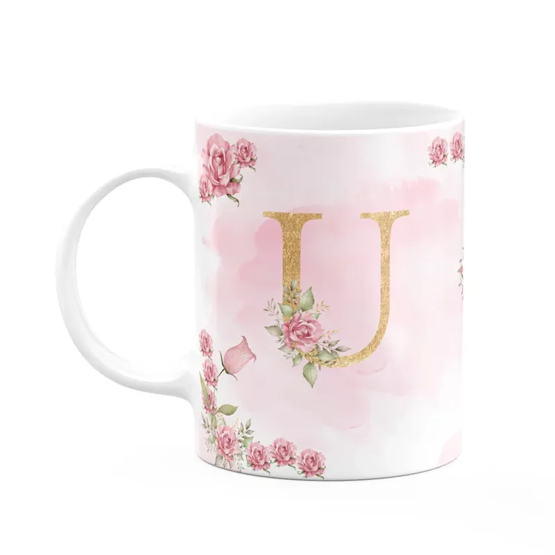 Caneca Floral Mães - Inicial Do Nome Letra U - 325ml