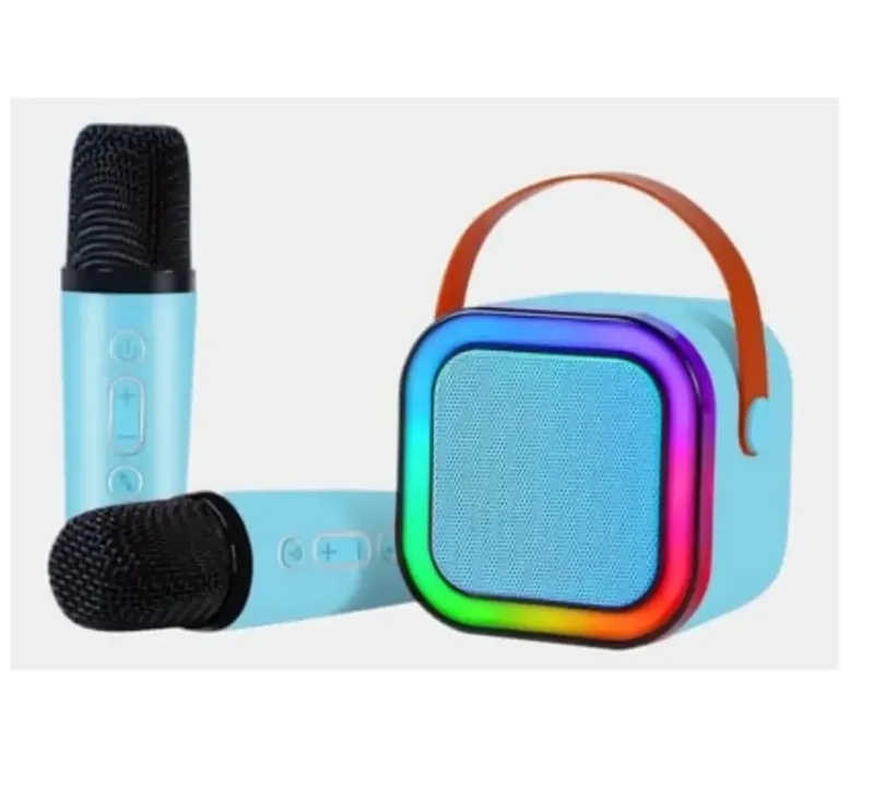 Caixa De Som Bluetooth azul Com 2 Microfones Sem Fio Com Alto-falante Bluetooth Brincadeira Para A Família Karaokê