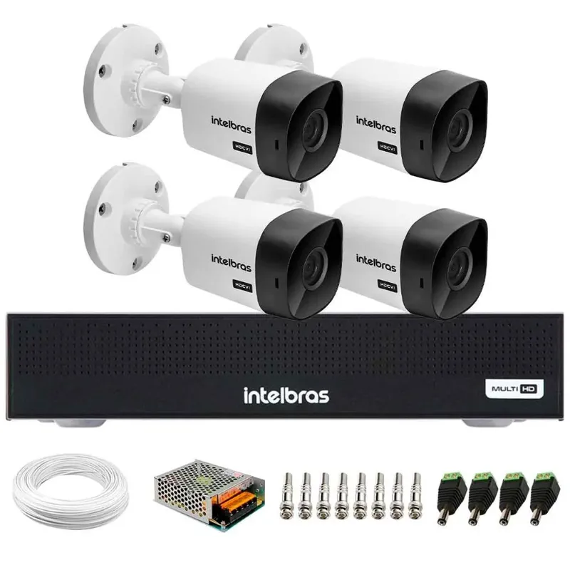 Kit 4 Câmeras Intelbras Vhc 1120 B Hd 720p Visão Noturna 20m + Dvr Intelbras Mhdx 1104-c