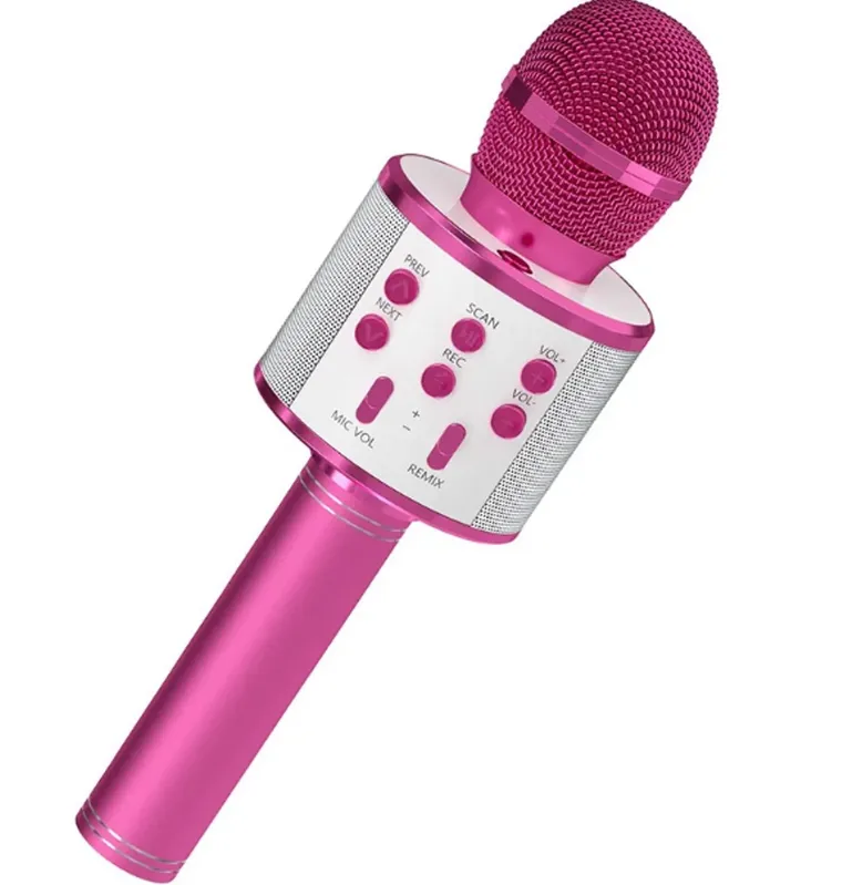 Microfone Sem Fio Karaoke Bluetooth Alto Falante Embutido Usb Cor Rosa Pink