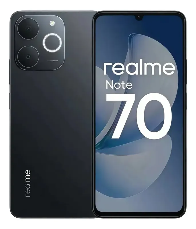 Smartphone Realme Note 70 128GB 4GB RAM Tela 6.67 120Hz Câmera 108MP Bateria 5000mAh Android 14 Dual Chip Preto