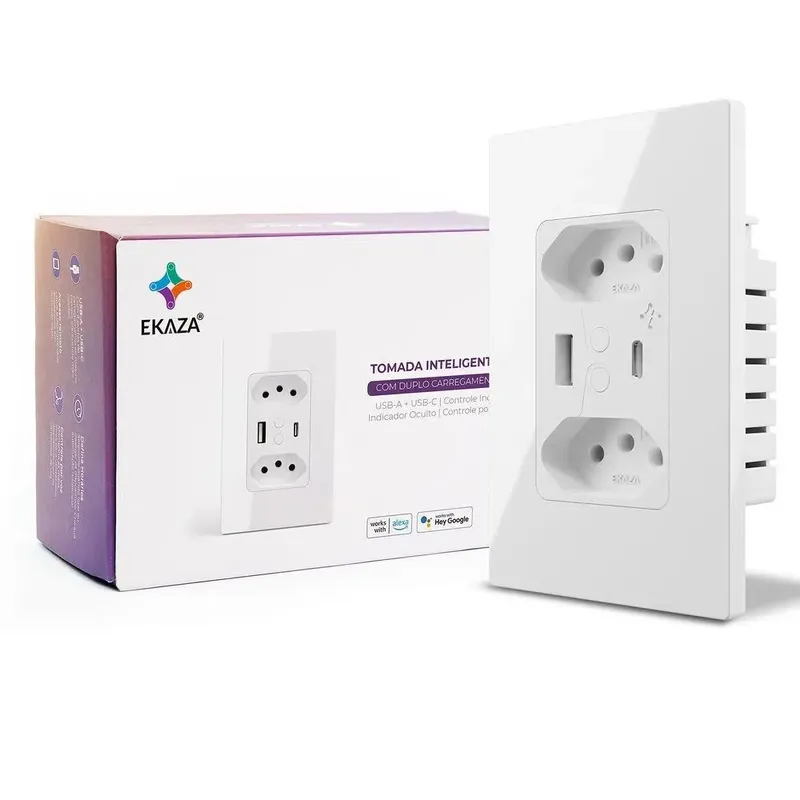 Tomada De Parede Inteligente Dupla Ekaza, USB-C, 10Ah