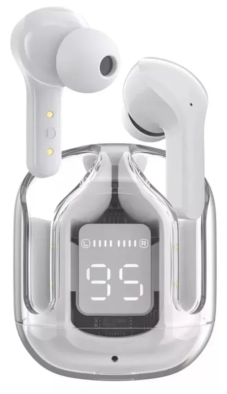 Fone De Ouvido Bluetooth Branco Sem Fio LED Display Digital Touch Sem Fio Air 31 Fitness Gamer Case Transparente