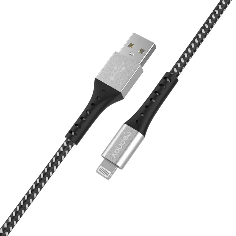 Cabo Geonav Eslibk, USB-A Para Lightning, 1.2 Metros, Preto e Branco