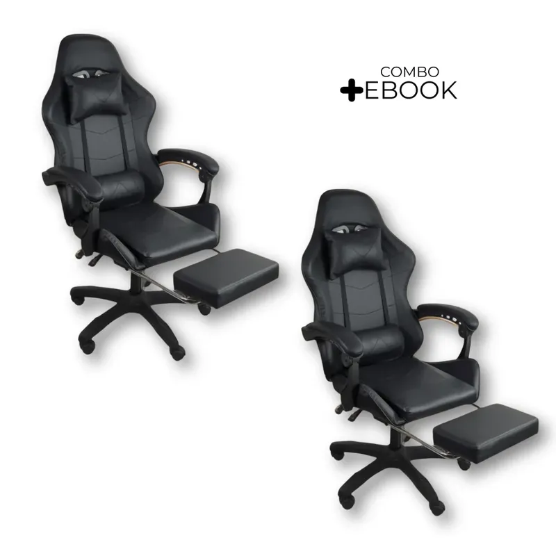 Kit 2 Cadeiras Gamer Stillus Ergonômica, Com Apoio Para Os Pés, Preto